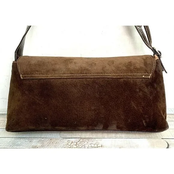 La Laurent BROWN GENUINE SUEDE LEATHER FLAP SATCHEL SHOULDER BAG HANDBAG PURSE - Picture 5 of 11